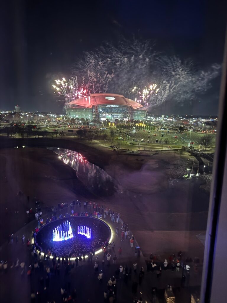 This is AT&T Stadium, home of the Dallas Cowboys during New Year's Fireworks!