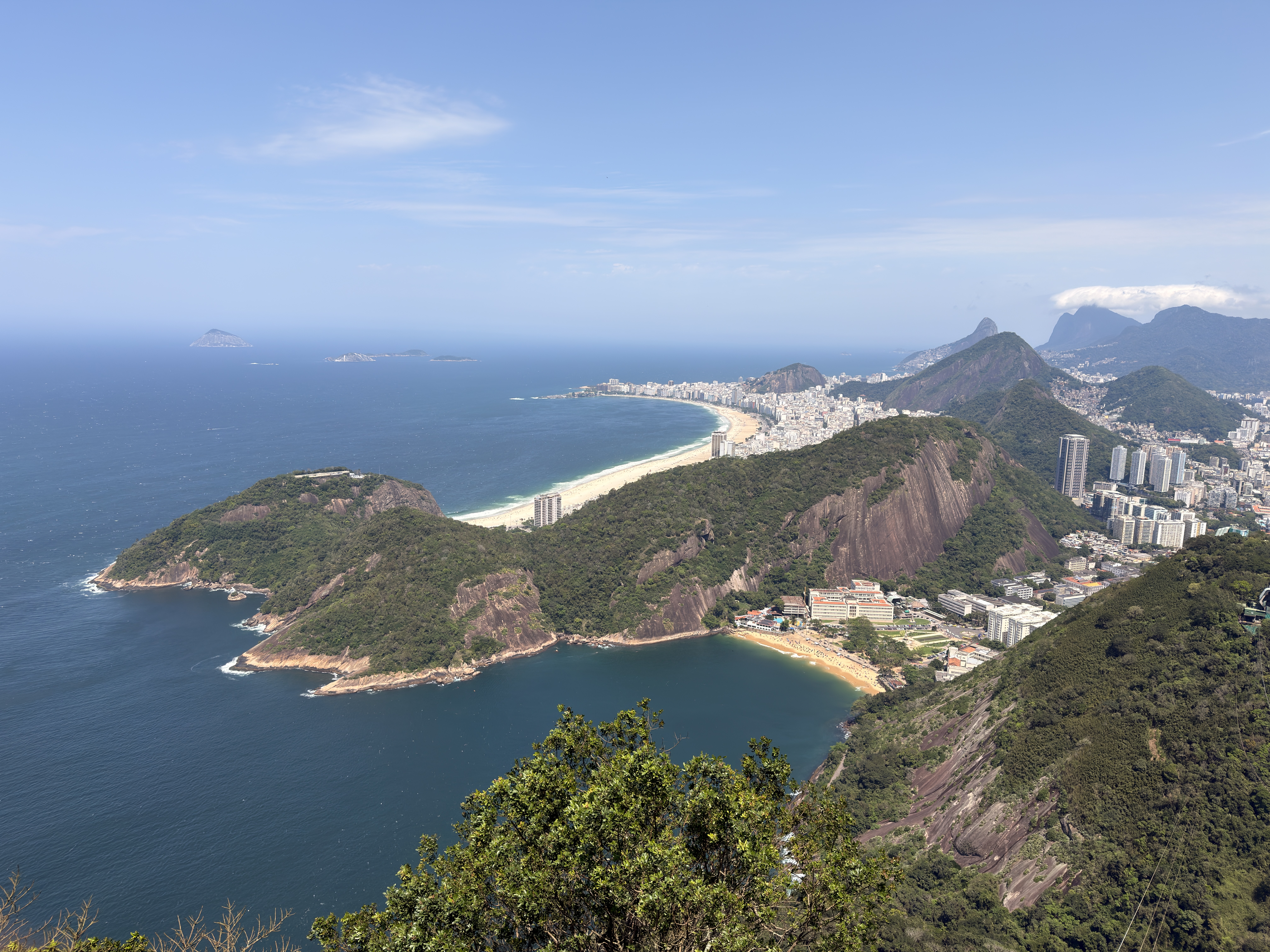 This is a view of Copacabana in Rio de Janeiro from the top of Sugarloaf Mountain.